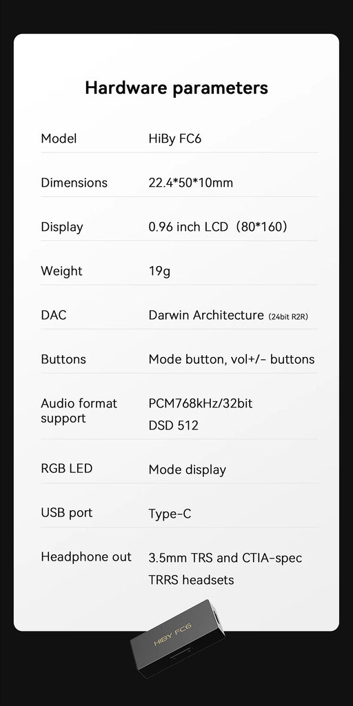 HiBy FC6 USB Headphone R2R DAC/AMP with Darwin Architecture NOS/OS Mode - MusicTeck