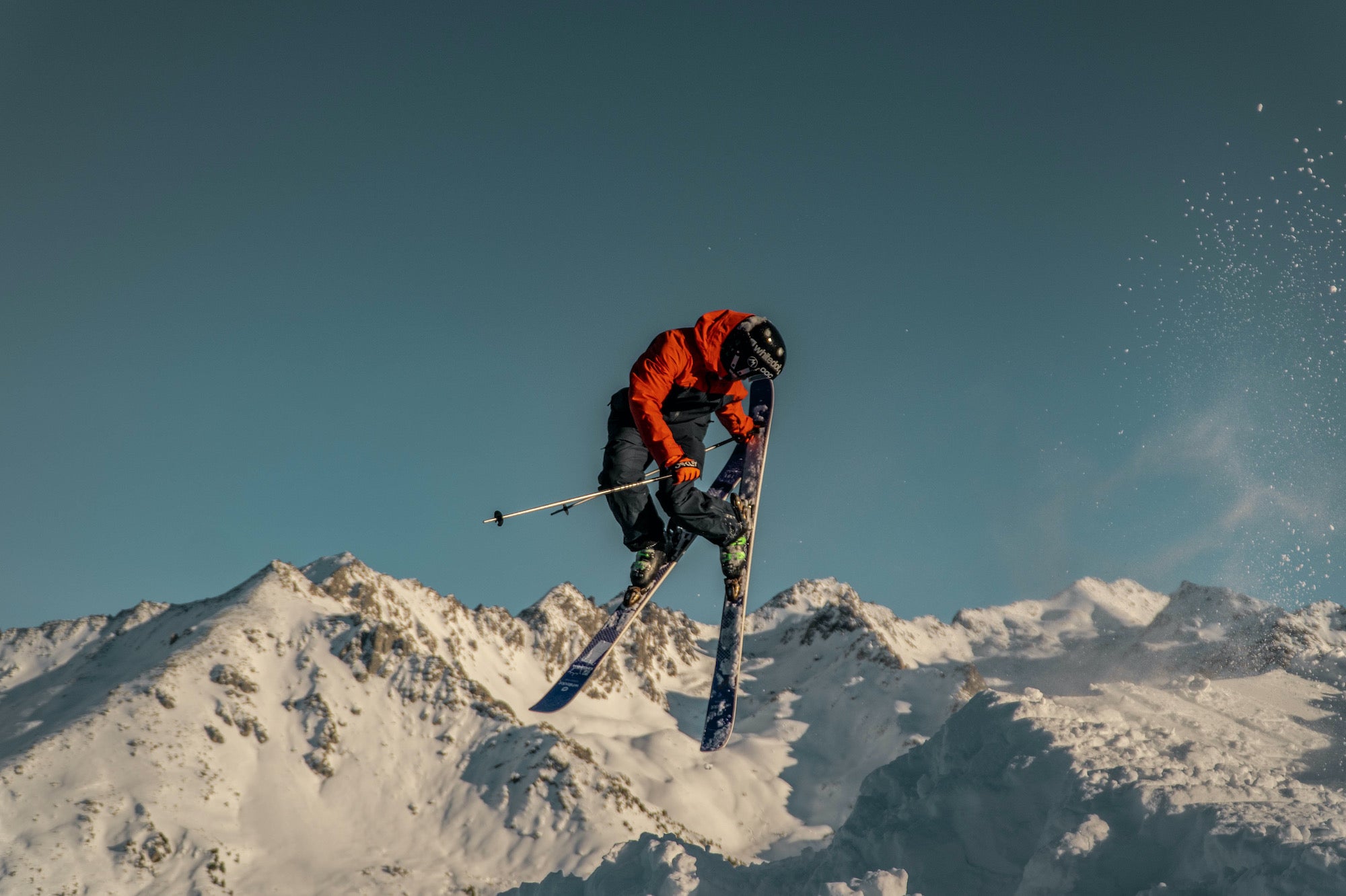 Whitedot rider, Will Tucker getting air time at Verbier