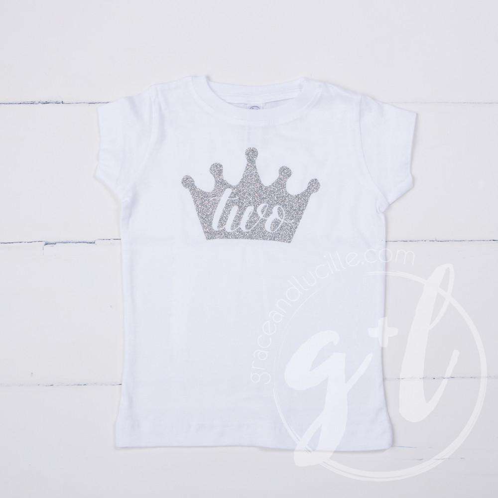 White Tee Shirt with Silver Crown & Her Age - Grace and Lucille