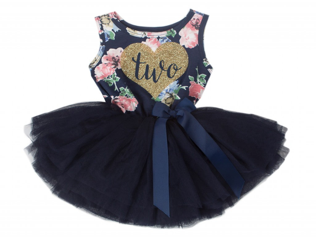 Navy Floral Heart Of Gold Birthday Dress 1st Birthday Dress Through 5th Birthday Dress Grace And Lucille