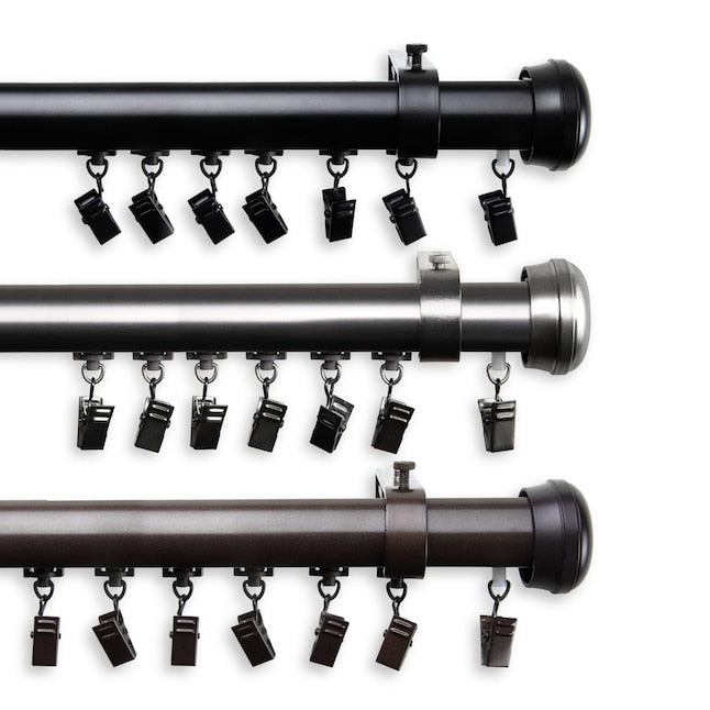 Hart & Harlow Matteo Cordless 86-in to 120-in Cocoa Steel Traverse Curtain Rod with Finials