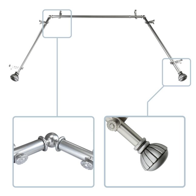 Hart & Harlow Melony 13/16-in 38-in To 72-in Satin Nickel Steel Bay Window Curtain Rod
