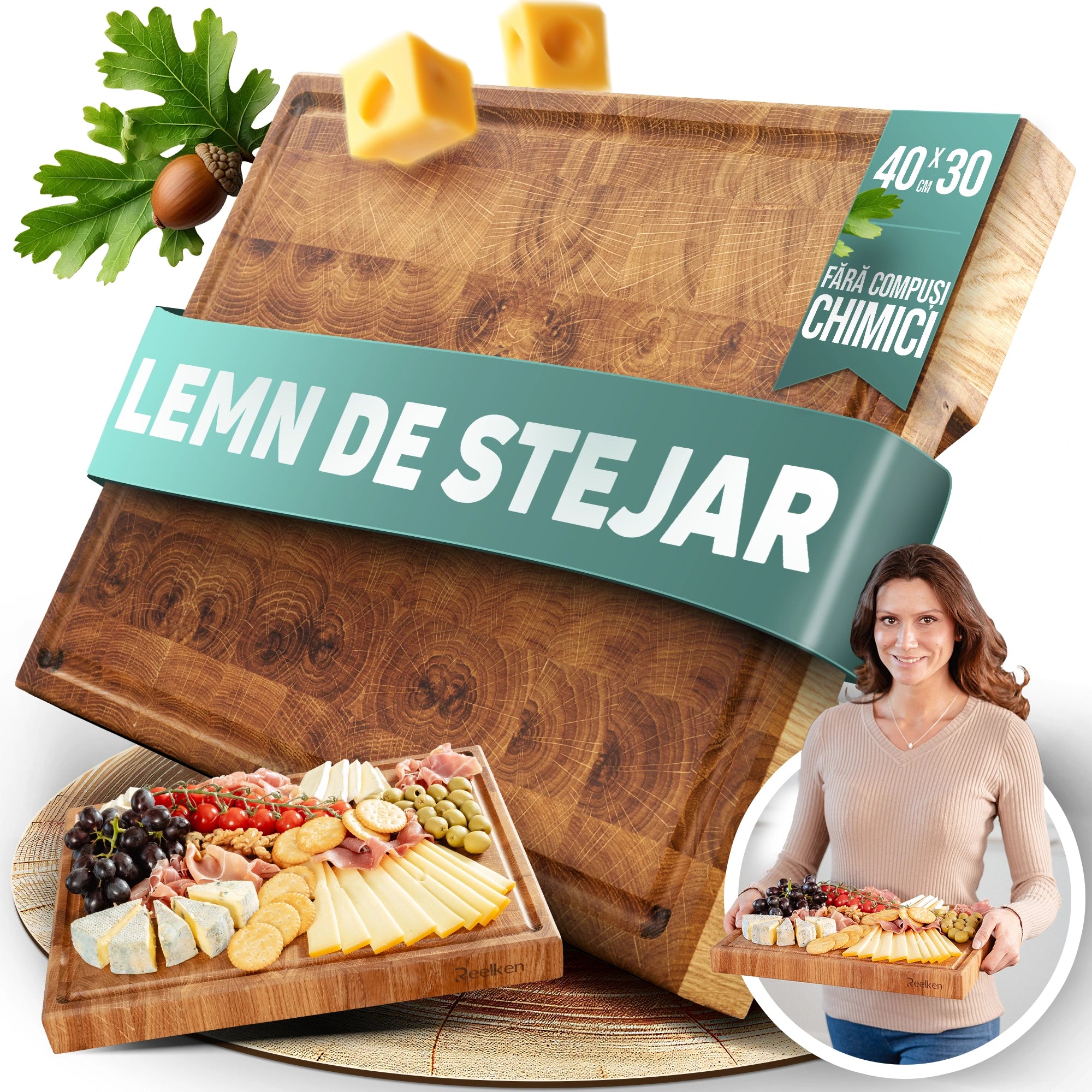 Tocator profesional 30x40x4 cm – lemn stejar