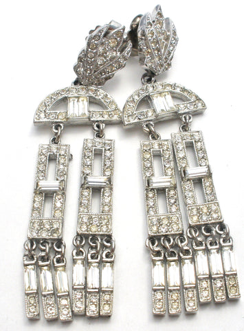 Long clear rhinestone earrings vintage art deco style