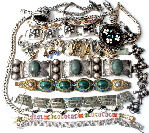 Vintage sterling silver bracelets with gemstones