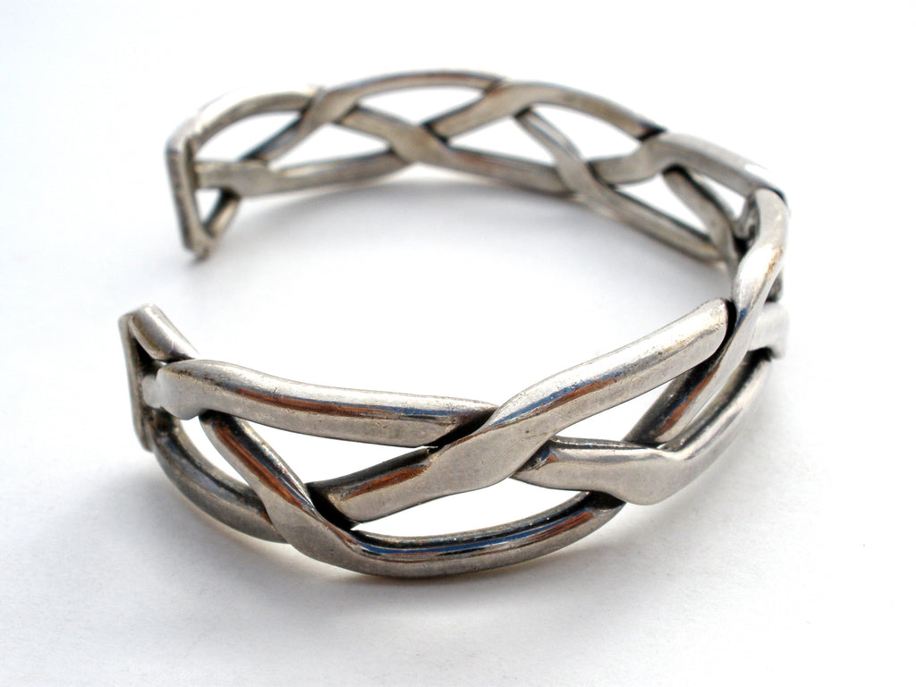 Vintage Sterling Silver Twisted Hammered Wire Bracelet Mexico