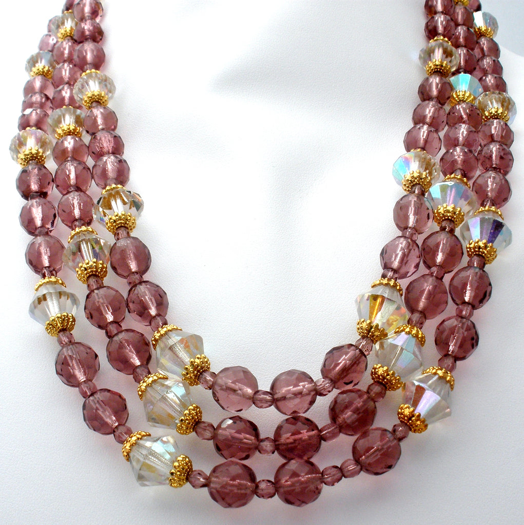 Purple Glass Bead Multi Strand Bead Necklace – The Jewelry Lady's Store
