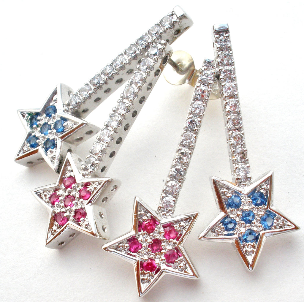 Sterling Silver Star Earrings with Cubic Zirconias - The Jewelry Lady's Store