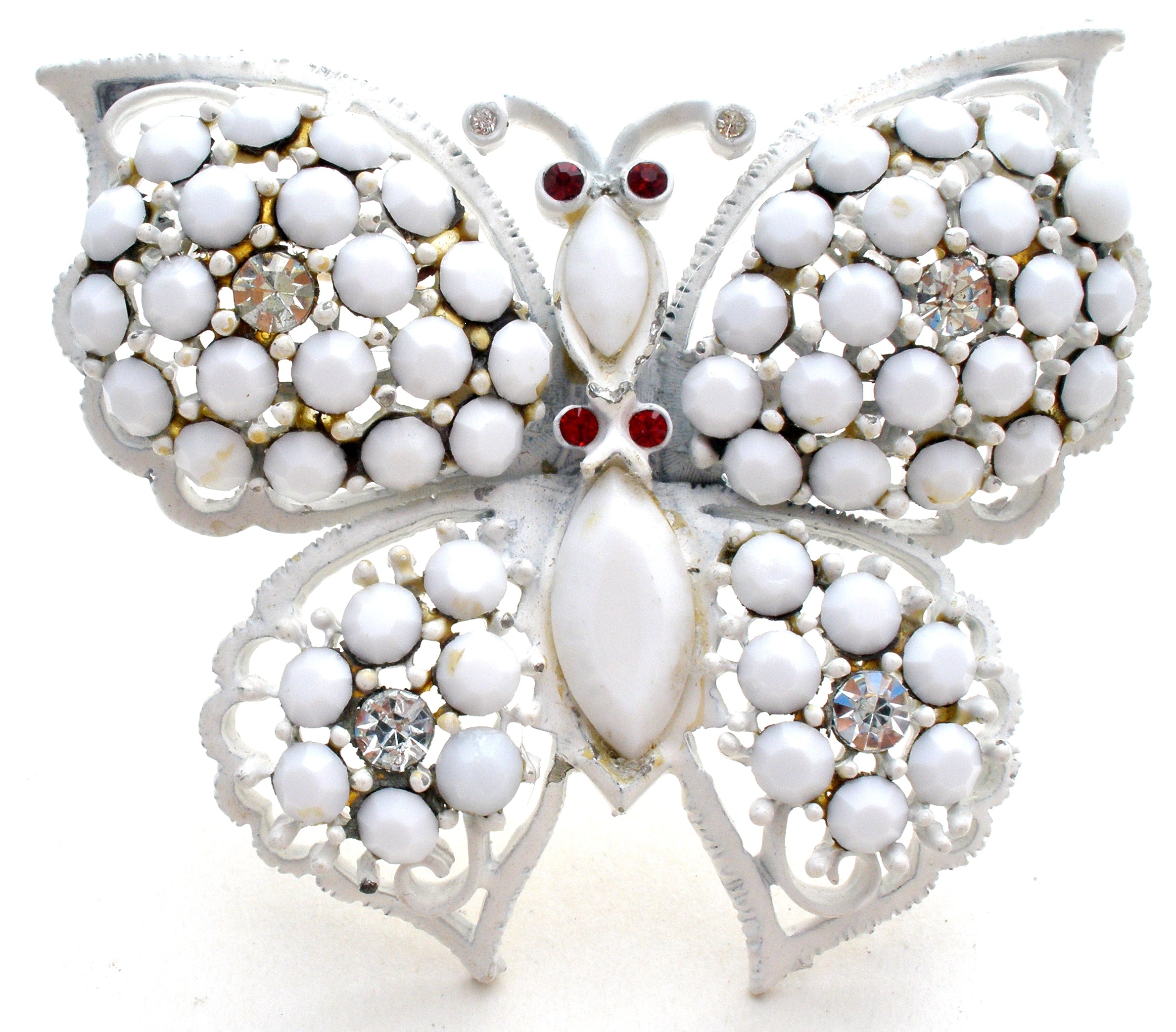 Weiss Milk Glass Rhinestone Butterfly Pin Vintage – The Lady's