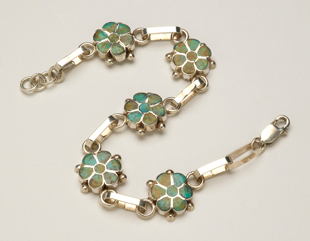 Inlaid Turquoise Flower Link Bracelet