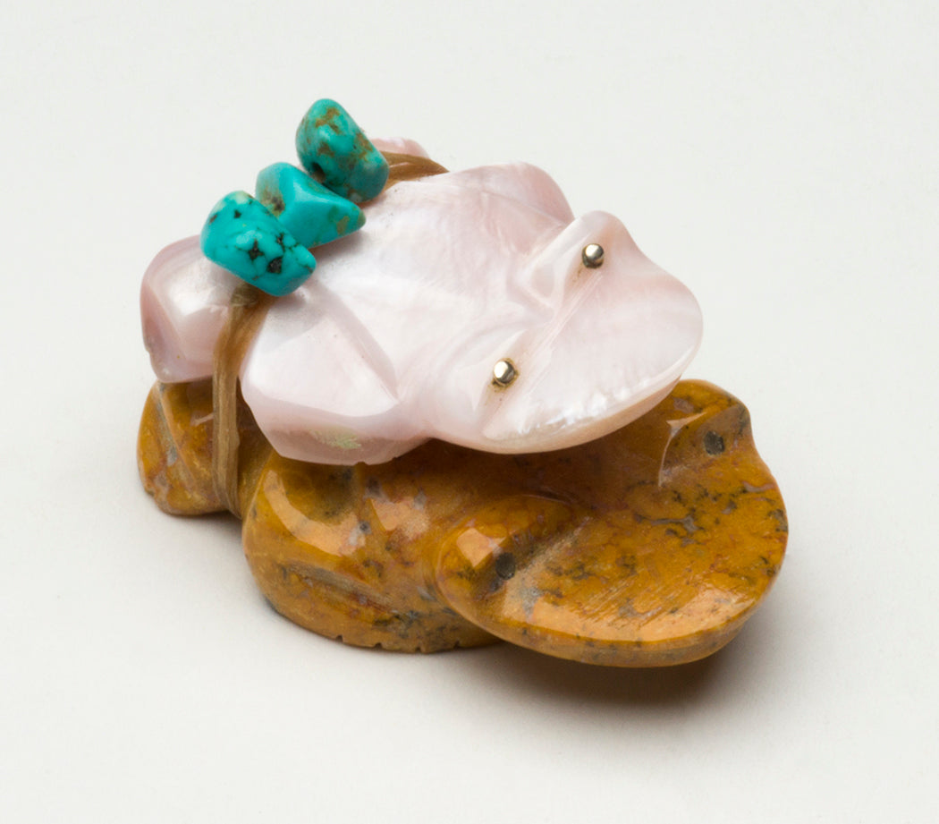 Travertine & Pink Mussel Shell Frog Pair