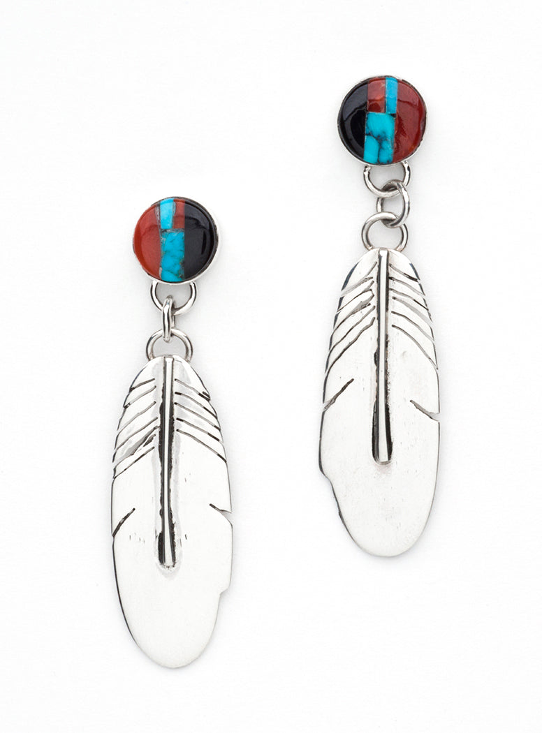 Stone To Stone Inlay Feather Earrings
