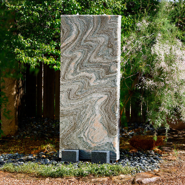 Ribbed Waterwall Fountain - Rainbow Vein Marble