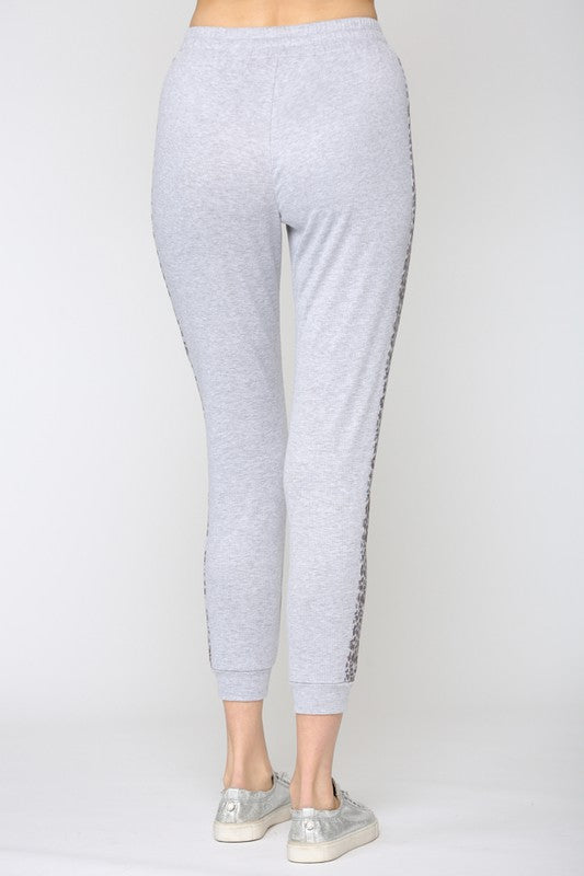 Heather Grey and Animal Print Panel Joggers