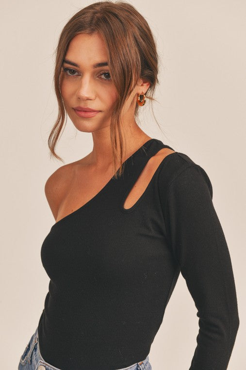 Black Cut Out One Sleeve Top