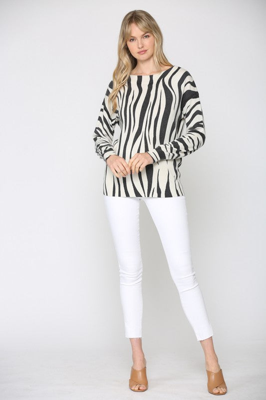 Zebra Print Drop Shoulder Sweater