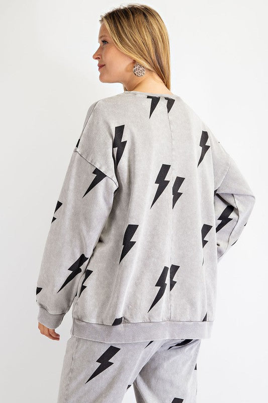 Heather Grey Colored Thunderbolt Long Sleeve Terry Top