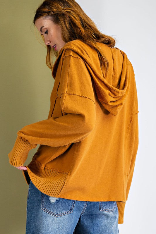 Camel Colored Terry Knit Pullover Hoodie