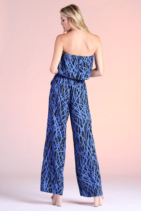 Black and Blue "Bring on the Night" Strapless Jumpsuit