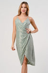 Sage Colored Sequin V Neck Elegant Dress