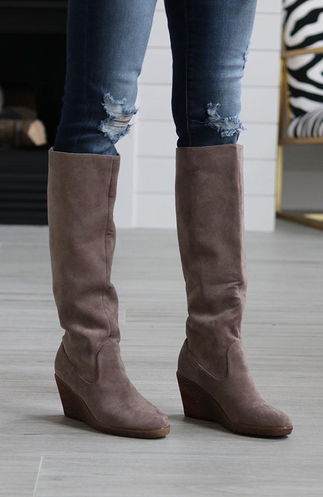 tall grey suede boots