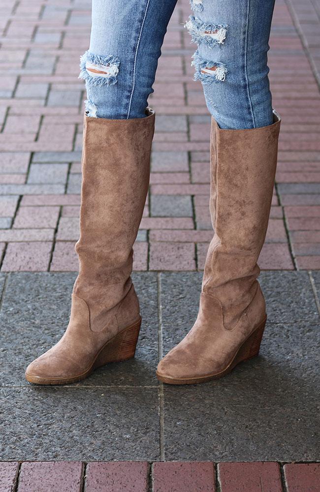 Traci Taupe Faux Suede Tall Boots – THE 