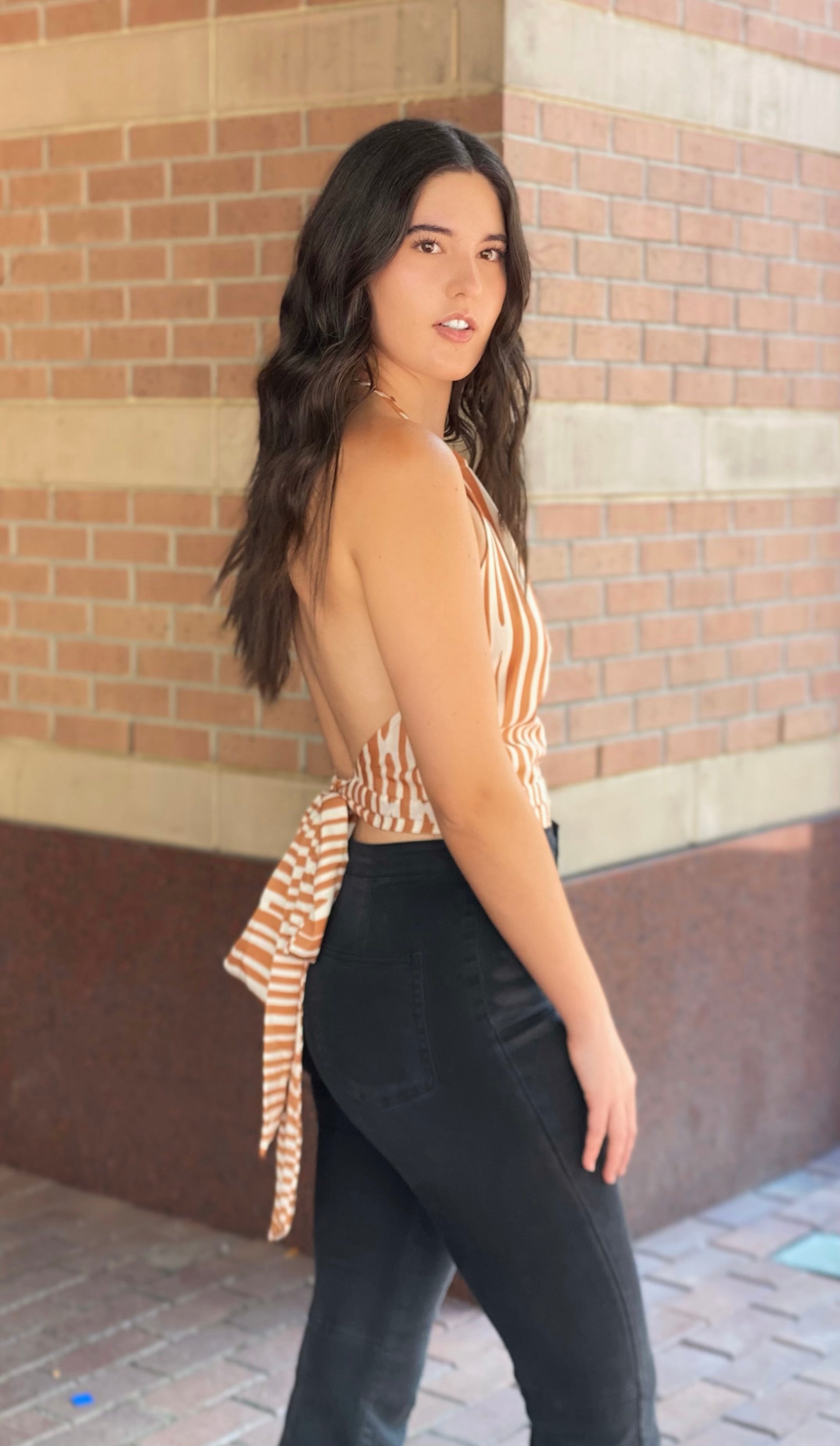 Shade Of Orange Adeline Stripe Wrap Around Halter Top