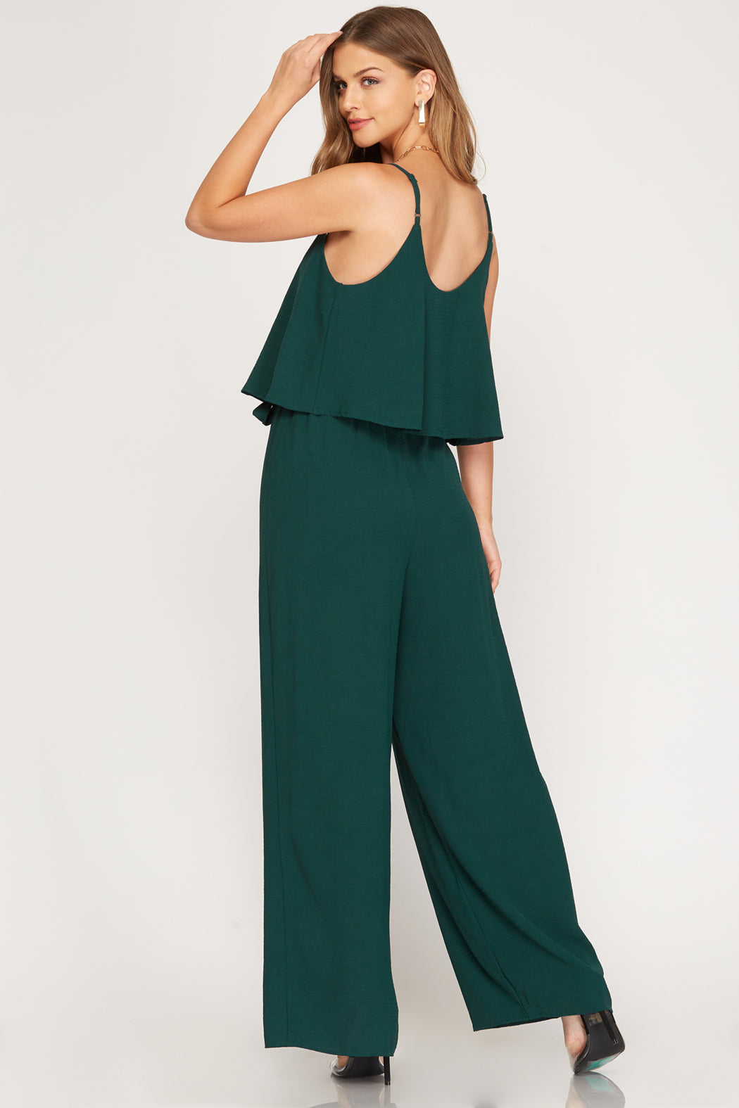 Green Woven Cami Overlay Jumpsuit