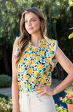 Yellow and Green Floral Print Top