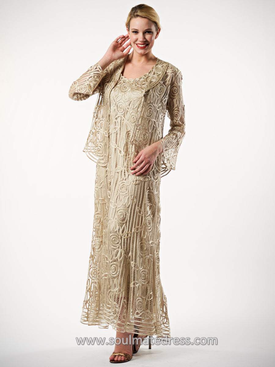 Beaded Silk Lace Collar Jacket with Godet Dress Set – Soulmates