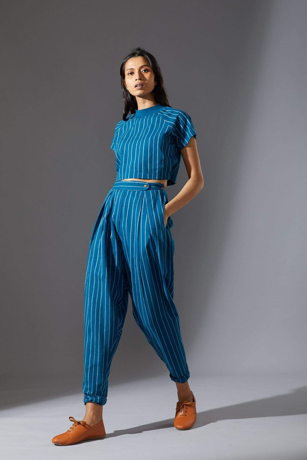 Buy Polo Ralph Lauren Women Blue Striped Stretch Sateen Bell Bottom Online  - 740443 | The Collective