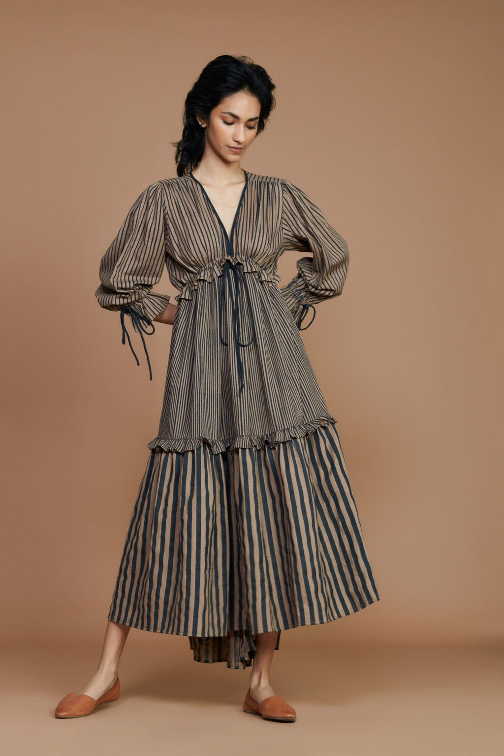 Buy Beige Tiered Shirt Dress by Designer MATI Online at