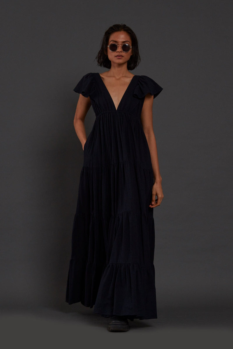 Navy Blue Tiered Gown – Mati