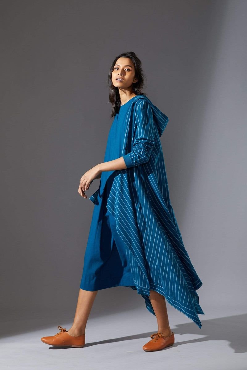 Mati Hooded Koza Blue Dress & Overlay Set