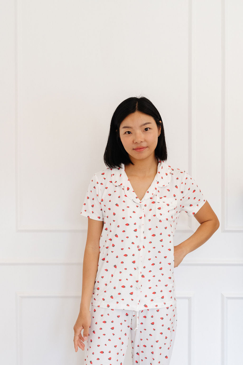 Women's Button Down Set in Strawberries