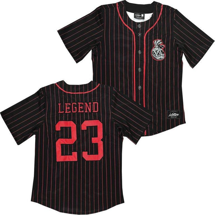 red and white pinstripe baseball jersey