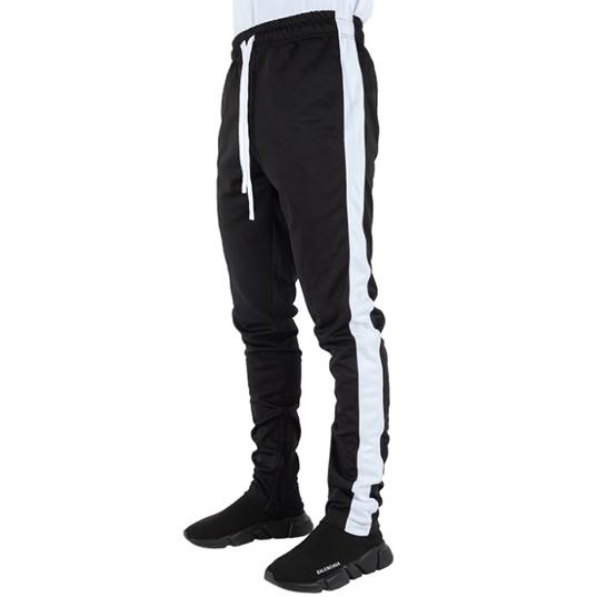 black and white striped track pants