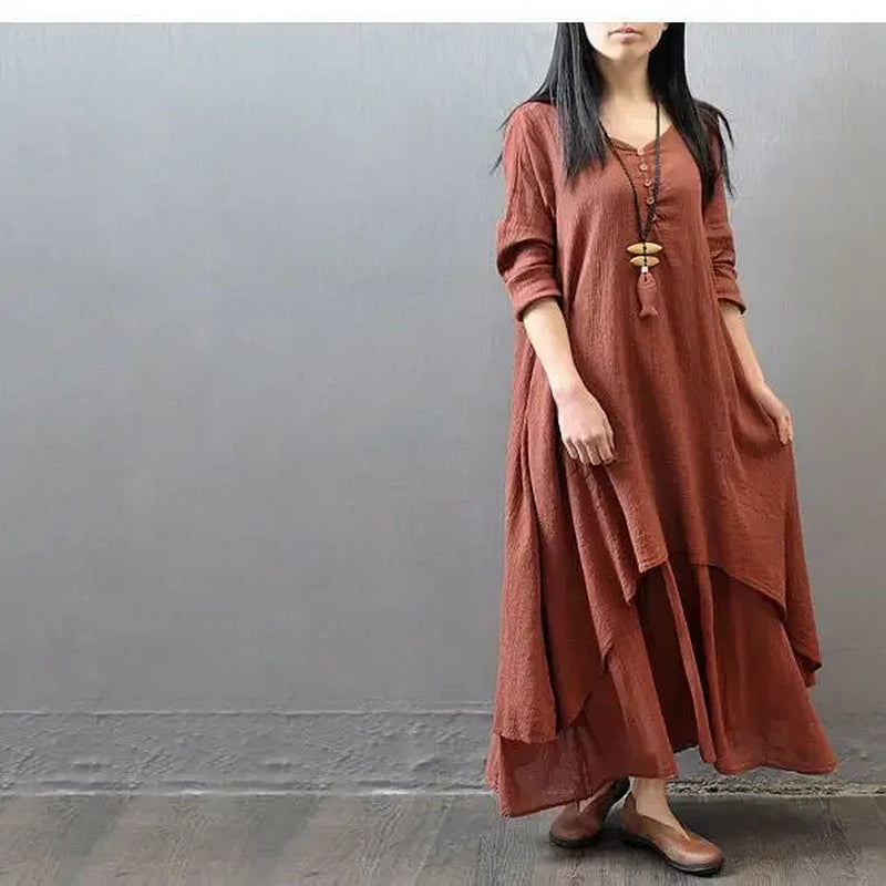 Women's Summer Pullover Round Neck Linen Tea Dress