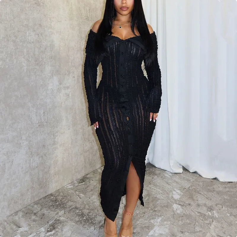 Stunning Off-Shoulder Bodycon Dress with Wave Ruffles