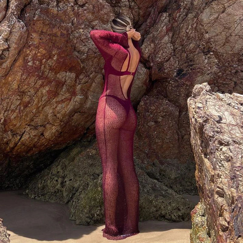 Sexy Backless Hollow Out Crochet Knit Beach Cover Up