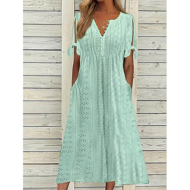 Elegant V Neck Summer Dress with Pockets and Hollow Out - Image 8