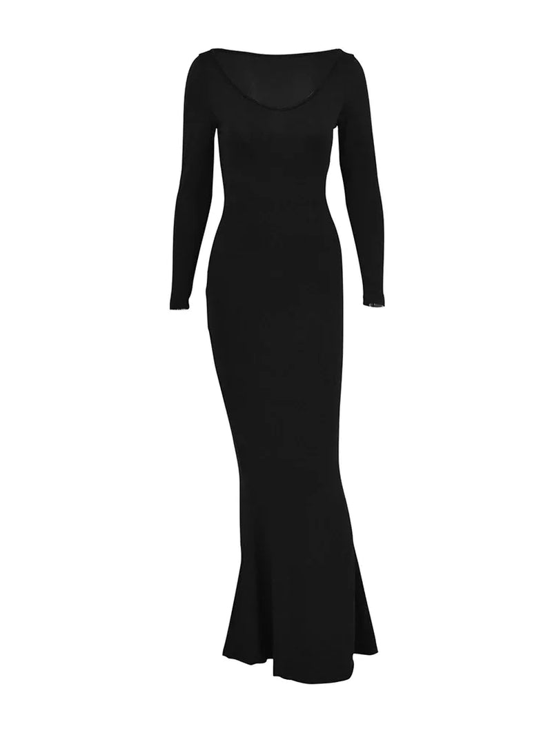 Women's Sexy Black Long Sleeve Bodycon Maxi Dress