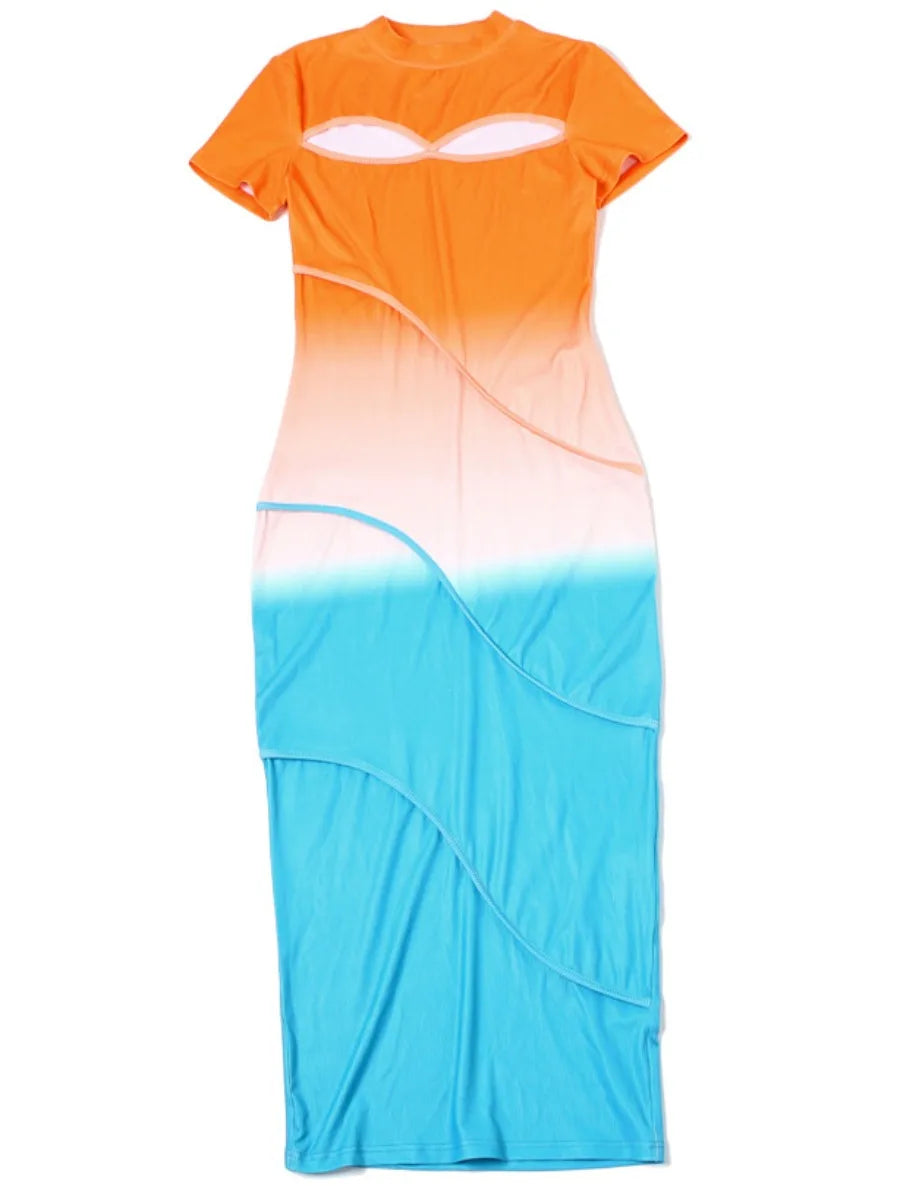 Sexy Gradient Cut Out Bodycon Maxi Dress for Women