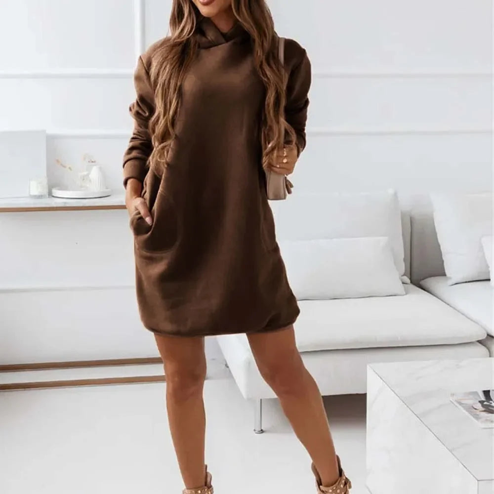 Stylish Women's Casual Sweatshirt Dress with Hooded Design - Image 4