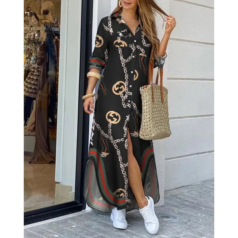Boho Shirt Dress Summer Maxi: Irregular Long Flirty Letter Print