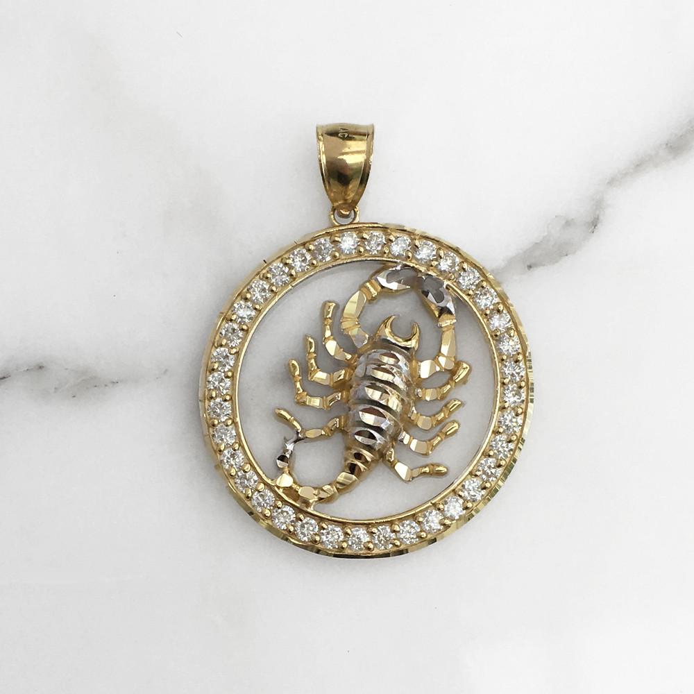 Joule Shop 10K Solid Yellow Gold CZ Stone Scorpion Medallion Pendant