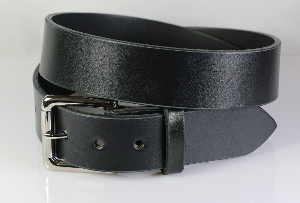 Men's Plain Black Leather Belt With 