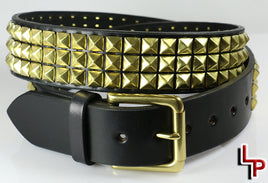 Classic 3 Row Pyramid Studded Leather Belt, 1.5