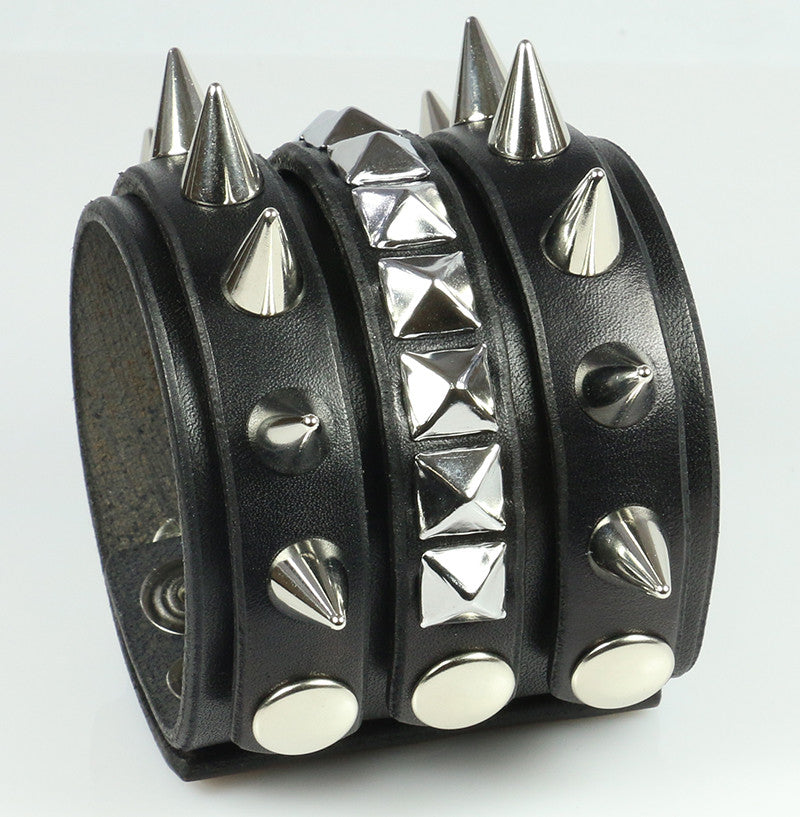 Spiked/Studded Leather Wristband with Interchangeable Strips | Leatherpunk
