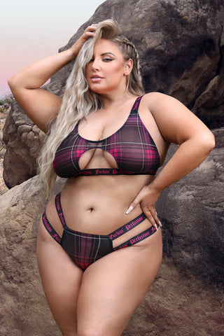 Plus Size Plaid "Fu**in Perfection" Bra Set